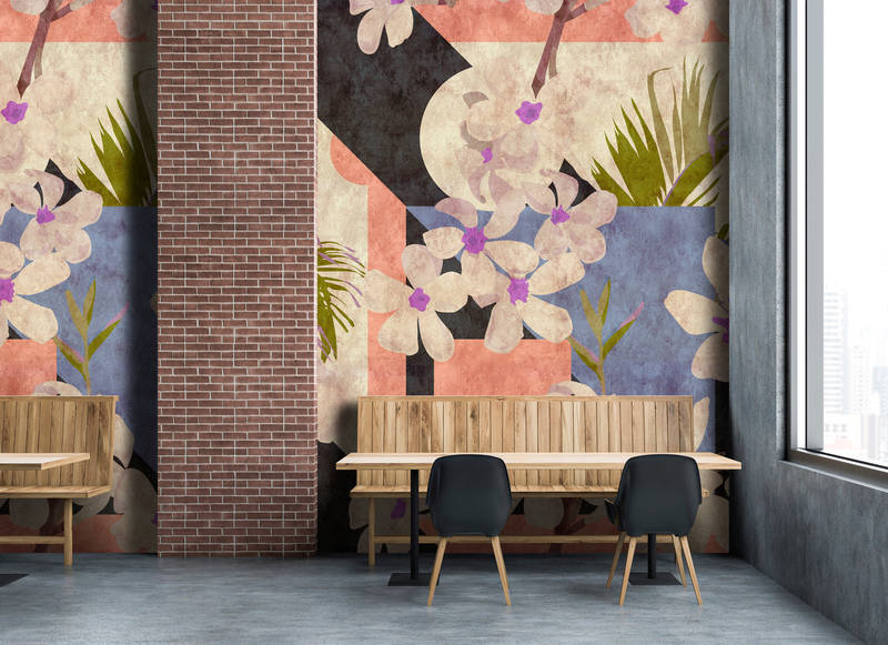             Vintage bloom2 - vintage digital print wallpaper, blotting paper structure with floral pattern - beige, blue | structure non-woven
        