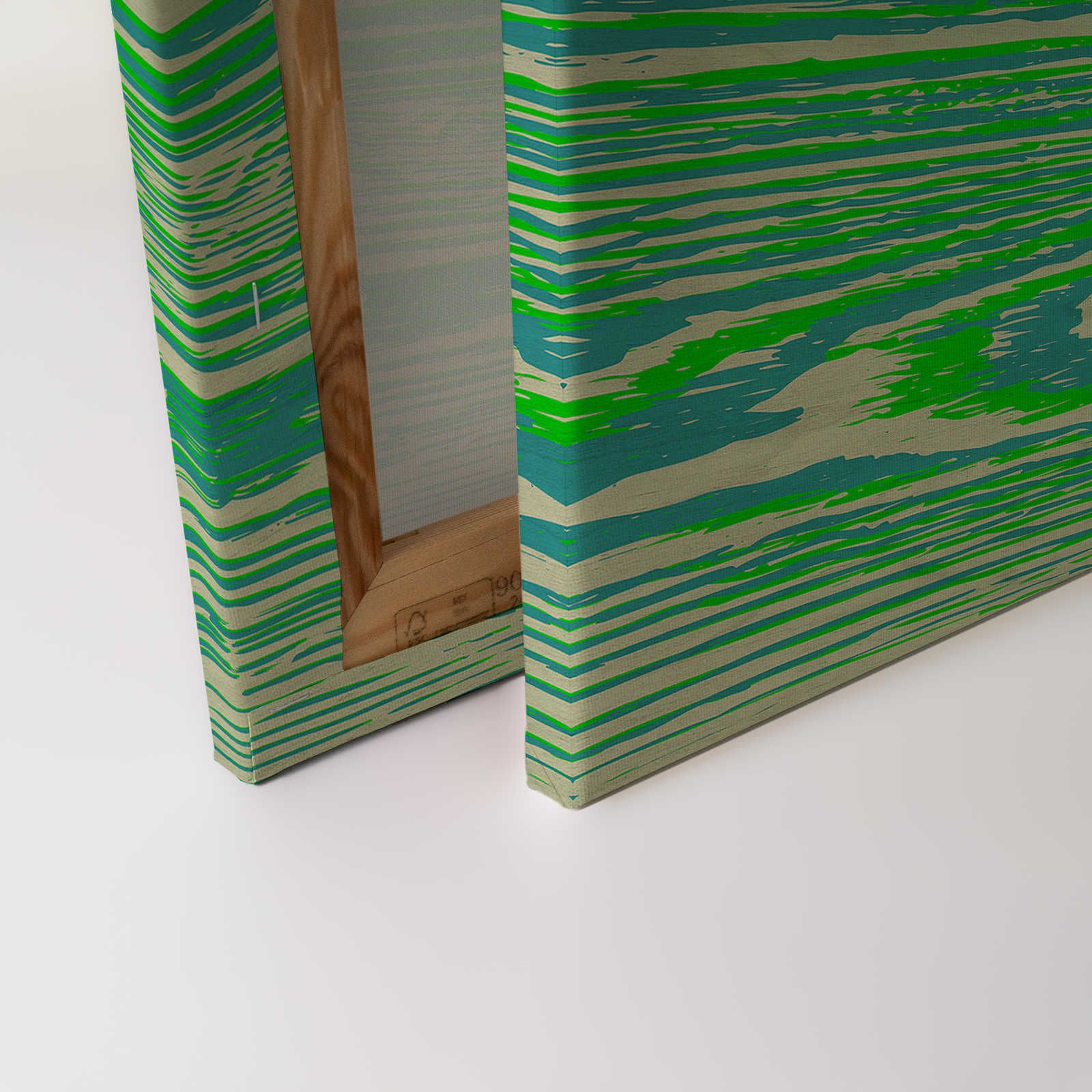             Bounty 1 - Pittura su tela verde neon con effetto legno - 0,90 m x 0,60 m
        