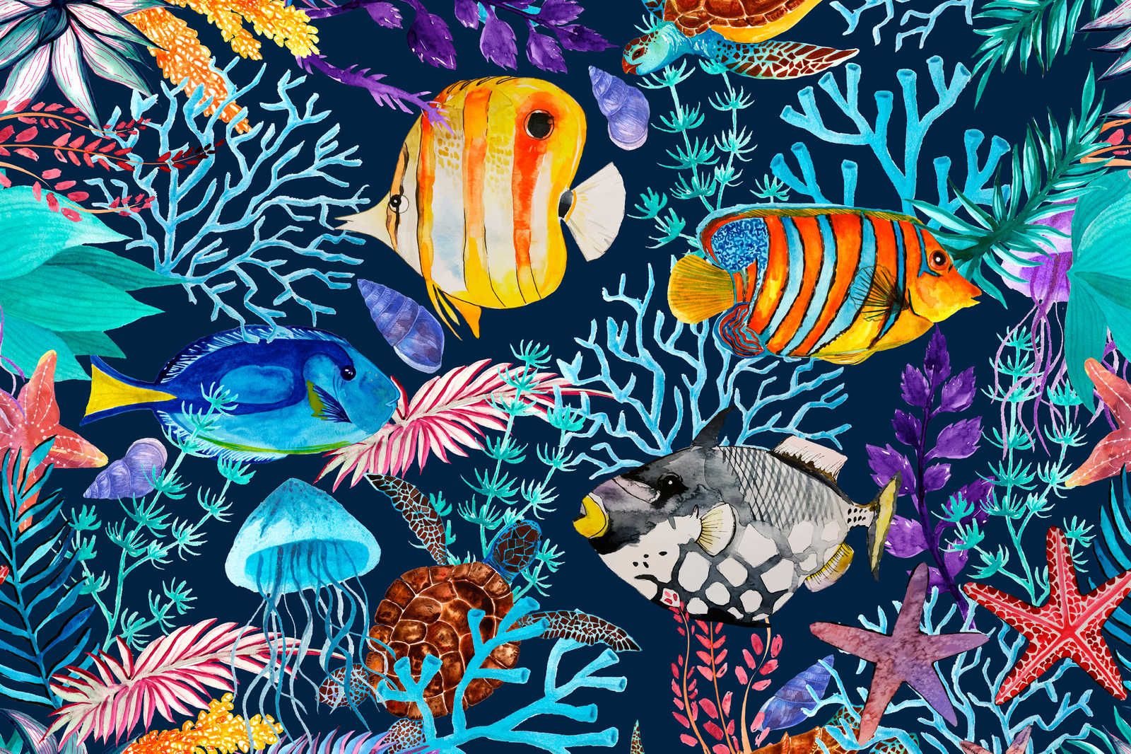             Onderwater Canvas Schilderij met kleurrijke vissen en zeesterren - 0,90 m x 0,60 m
        