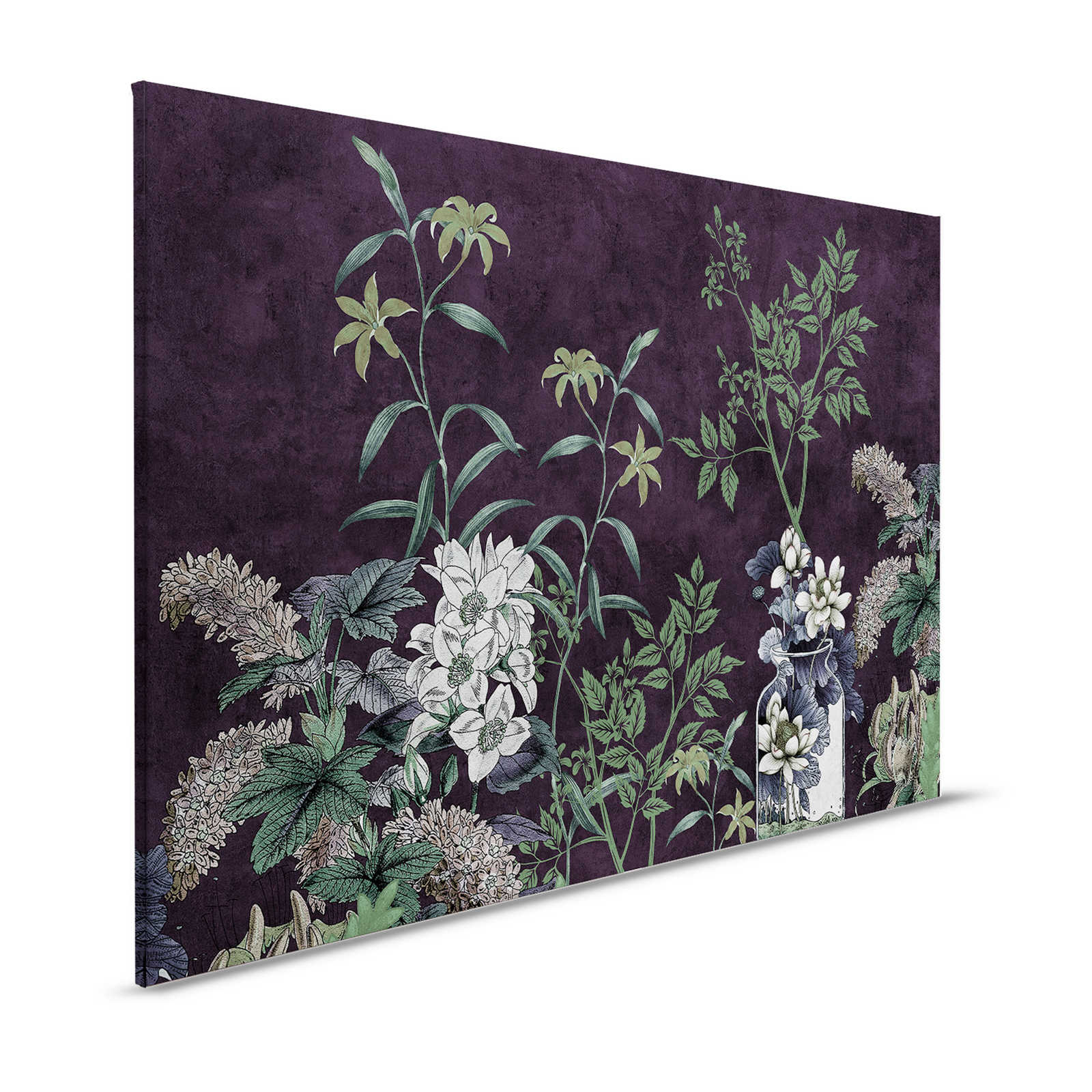 Dark Room 1 - Black Canvas Painting Botanical Pattern Green - 1.20 m x 0.80 m
