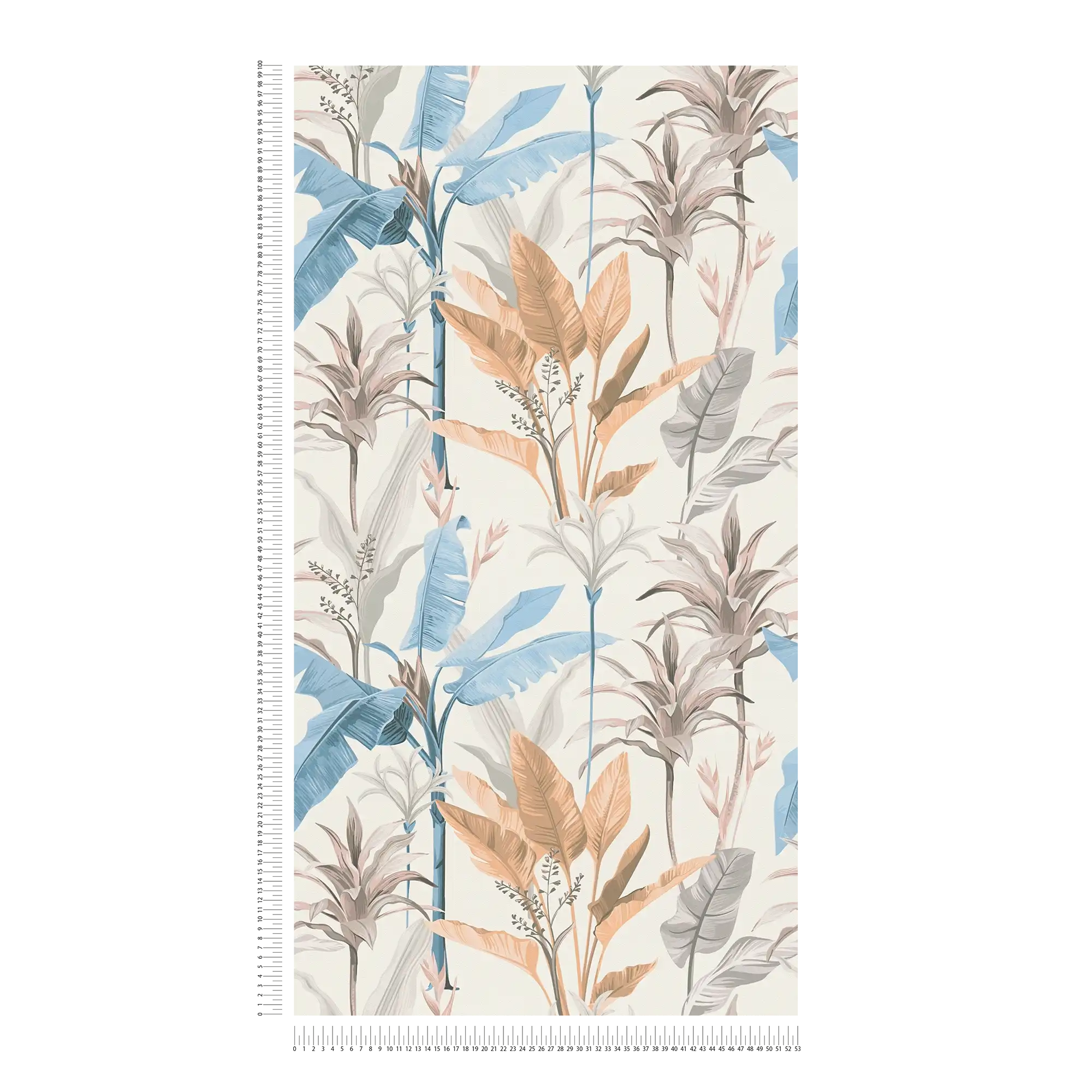            Papel pintado no tejido con detalles florales y estampado de hojas - Azul, Gris, Crema
        