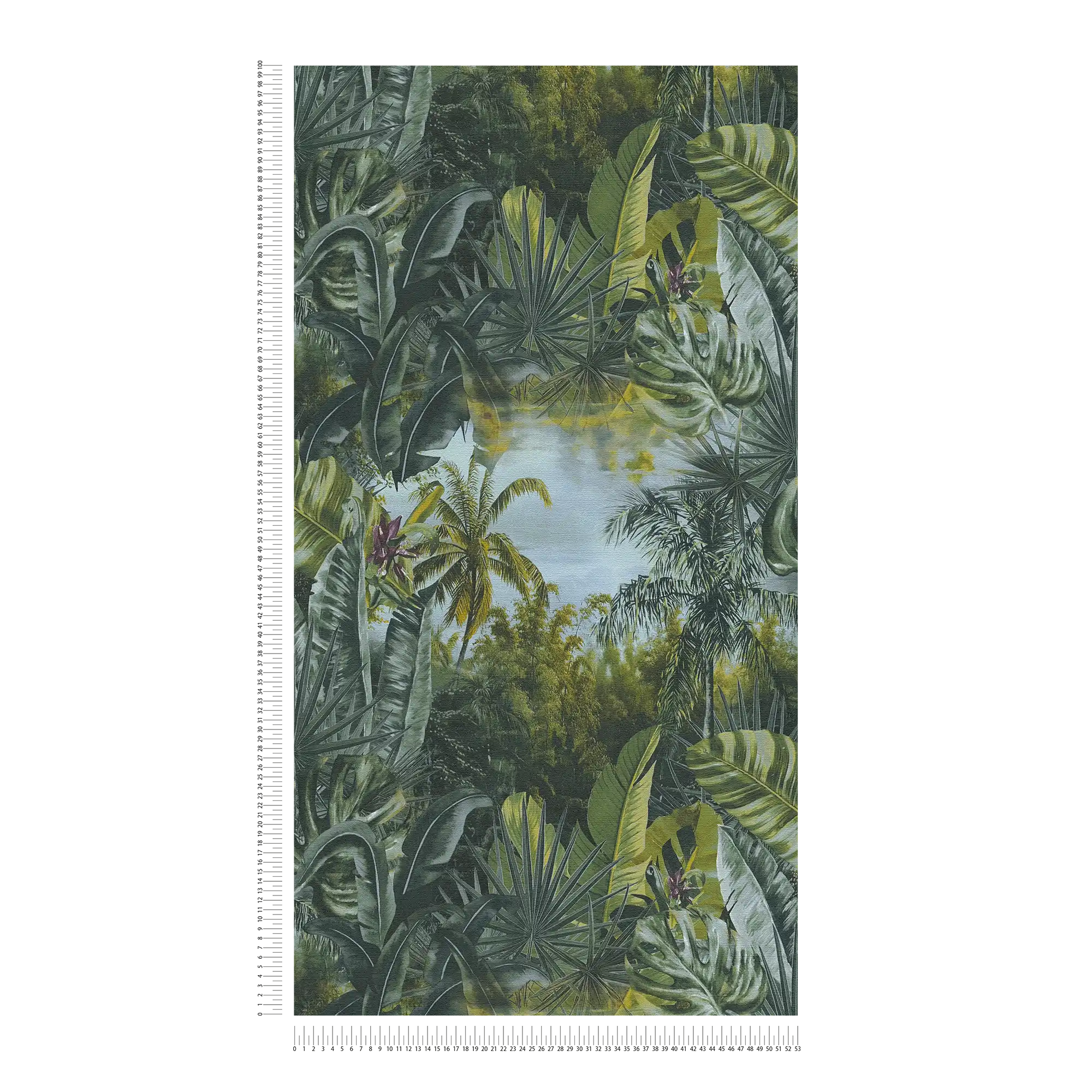             Non-woven wallpaper jungle with palm trees & leaves design - green
        