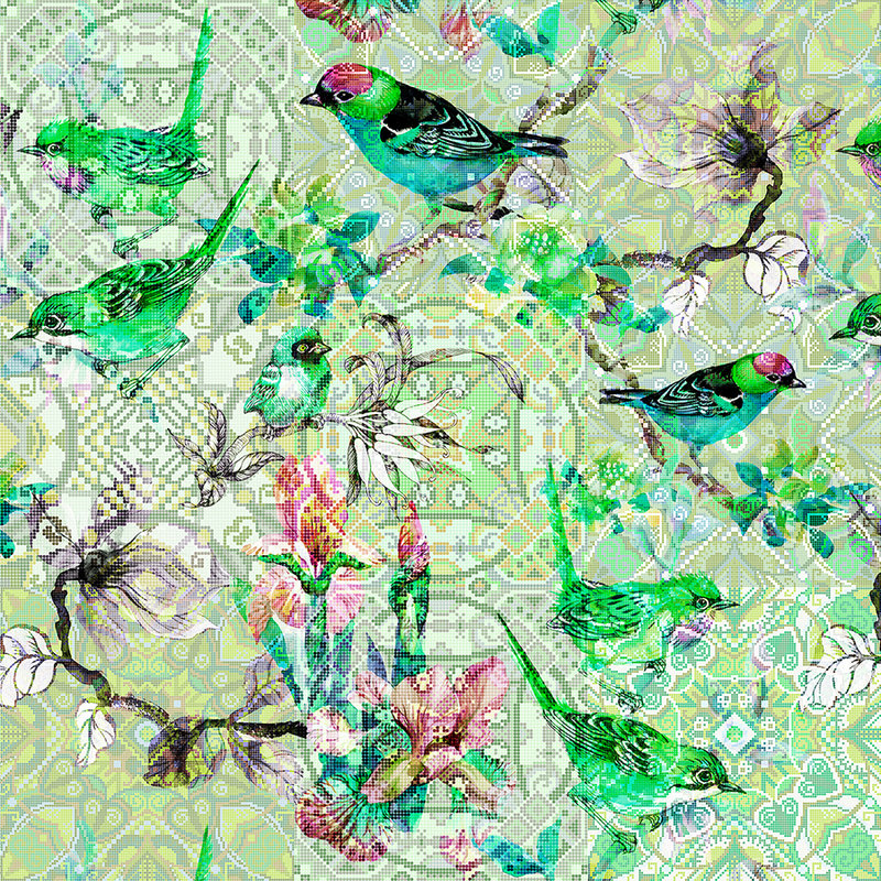         Bird mural green with mosaic pattern - Green, Pink
    