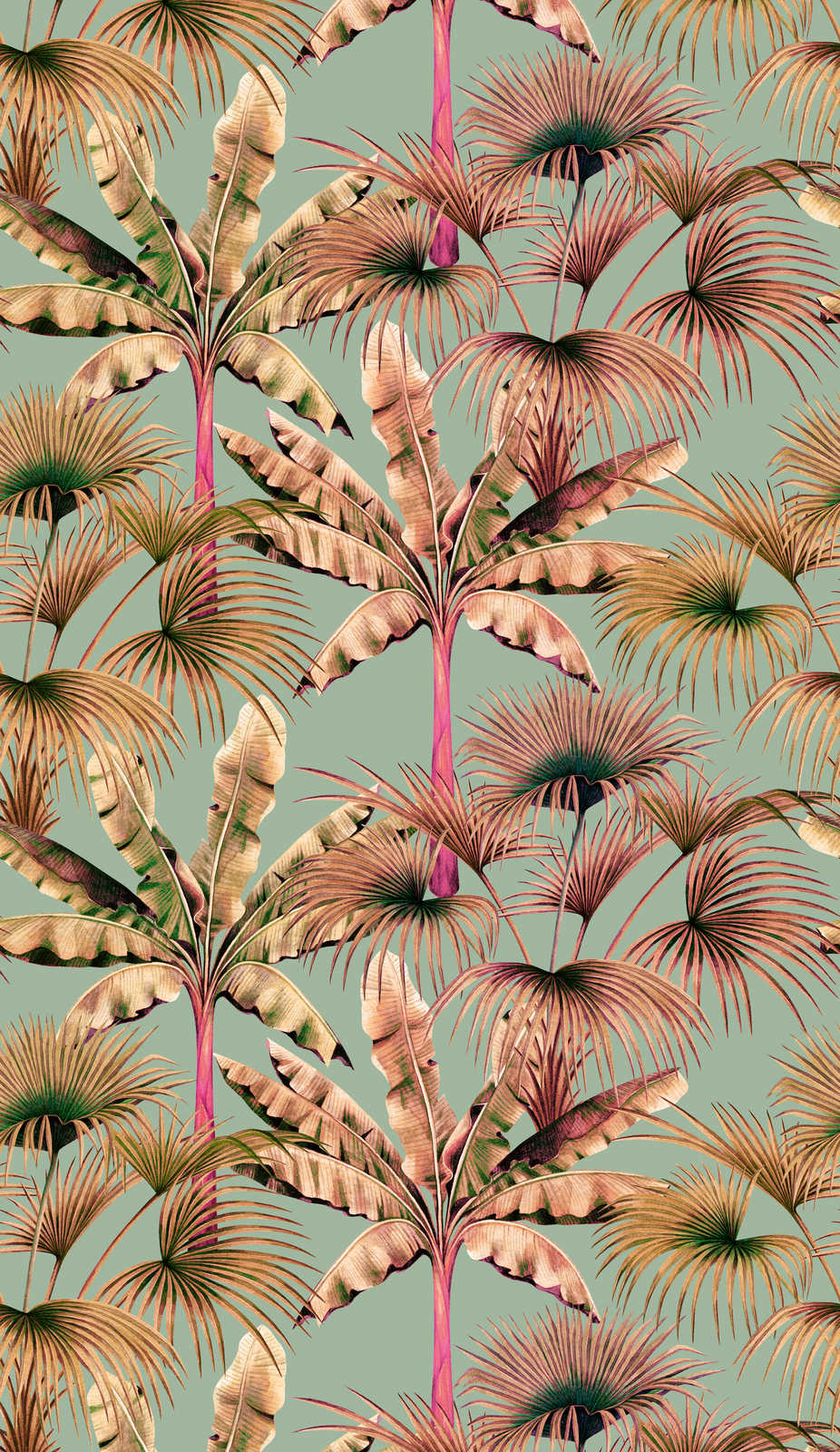             Non-woven wallpaper with colourful leaf pattern - blue, beige, pink
        