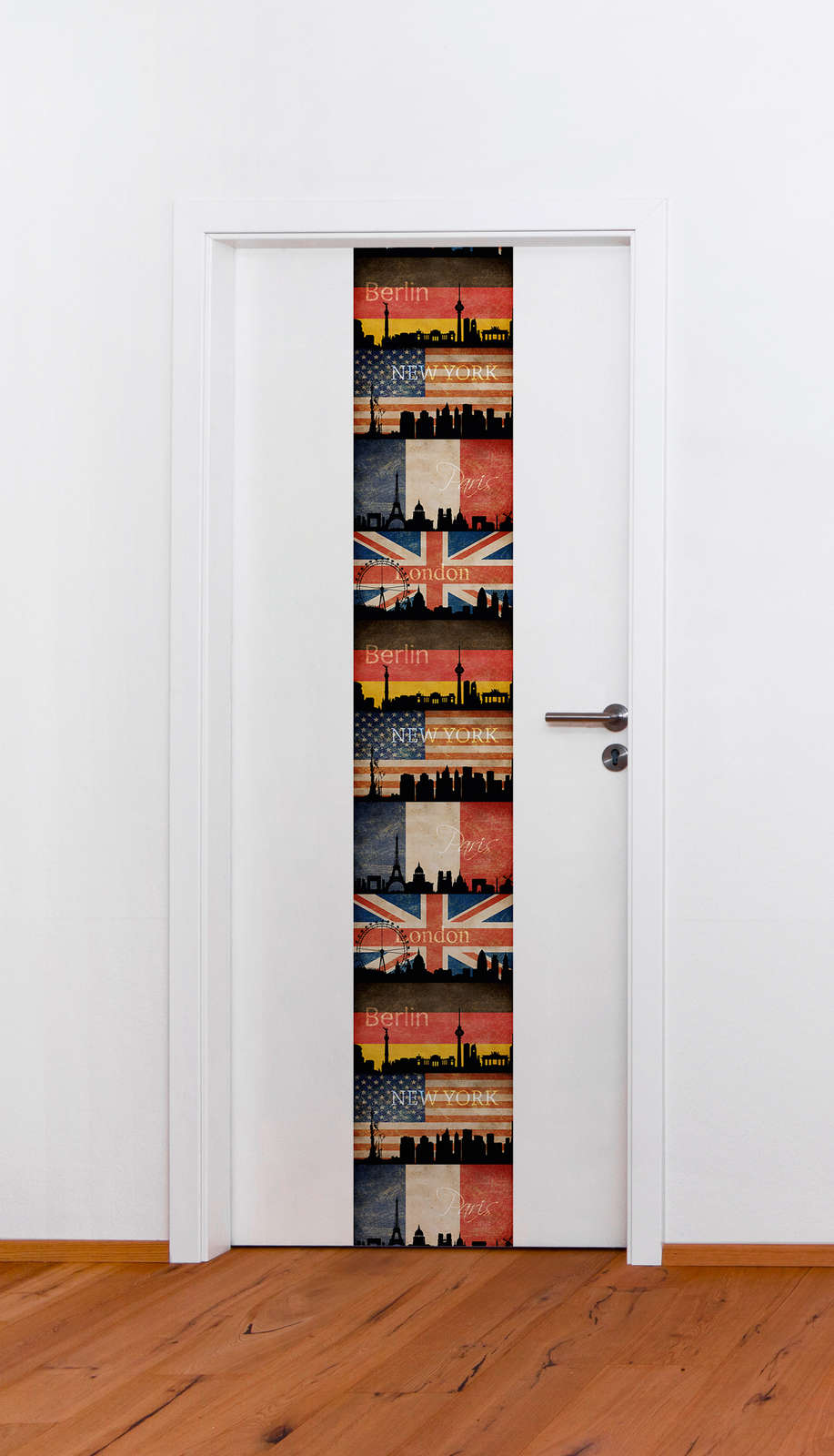             Self-adhesive wallpaper panel metropolitan skyline - colourful
        