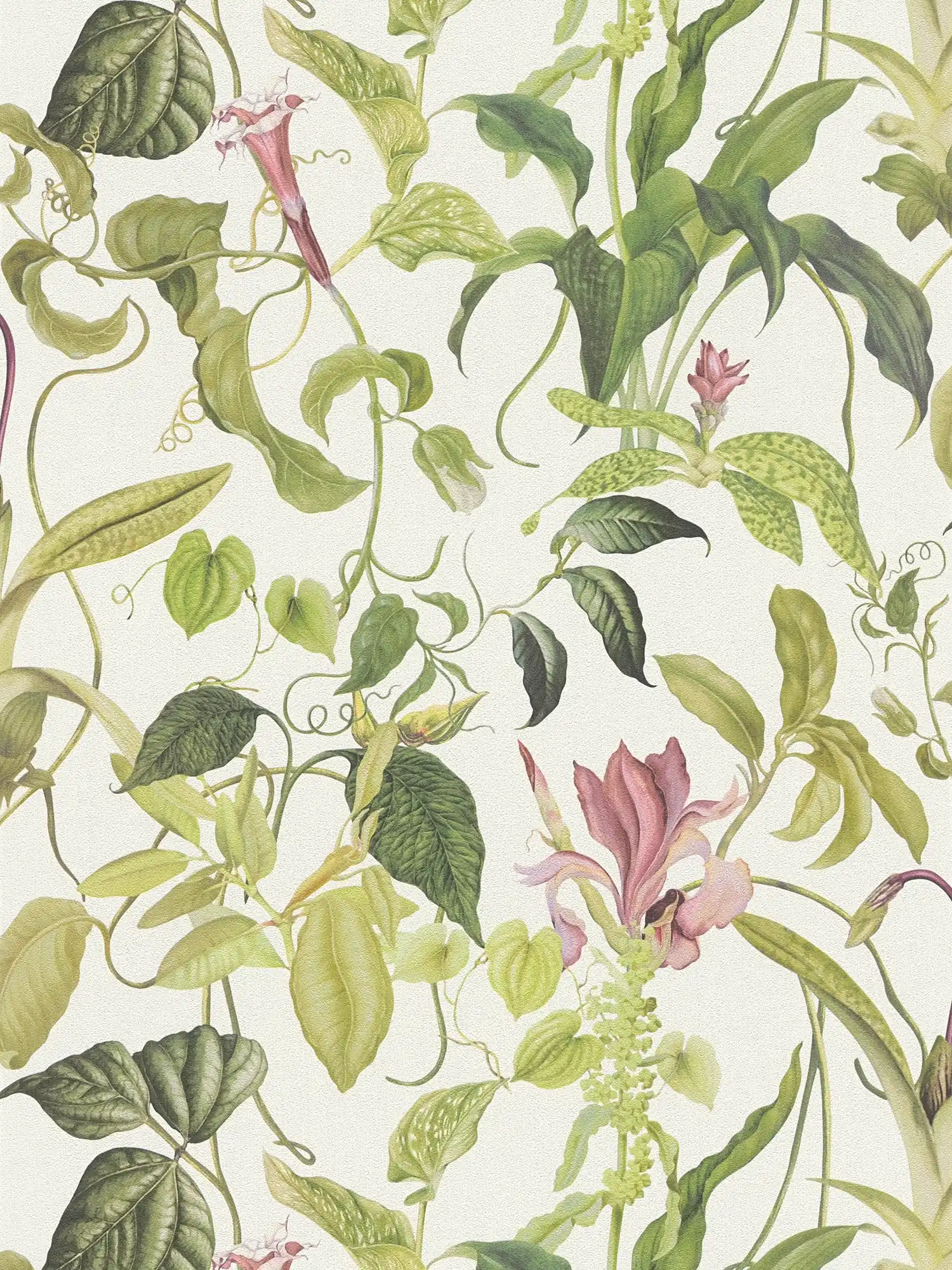 Non-woven wallpaper tropical flowers by MICHALSKY - green, cream
