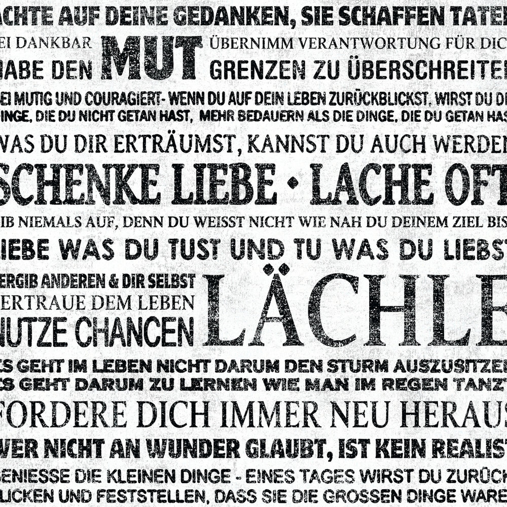             Carta da parati tipografica dall'aspetto vintage con citazione - Nero, bianco, grigio
        