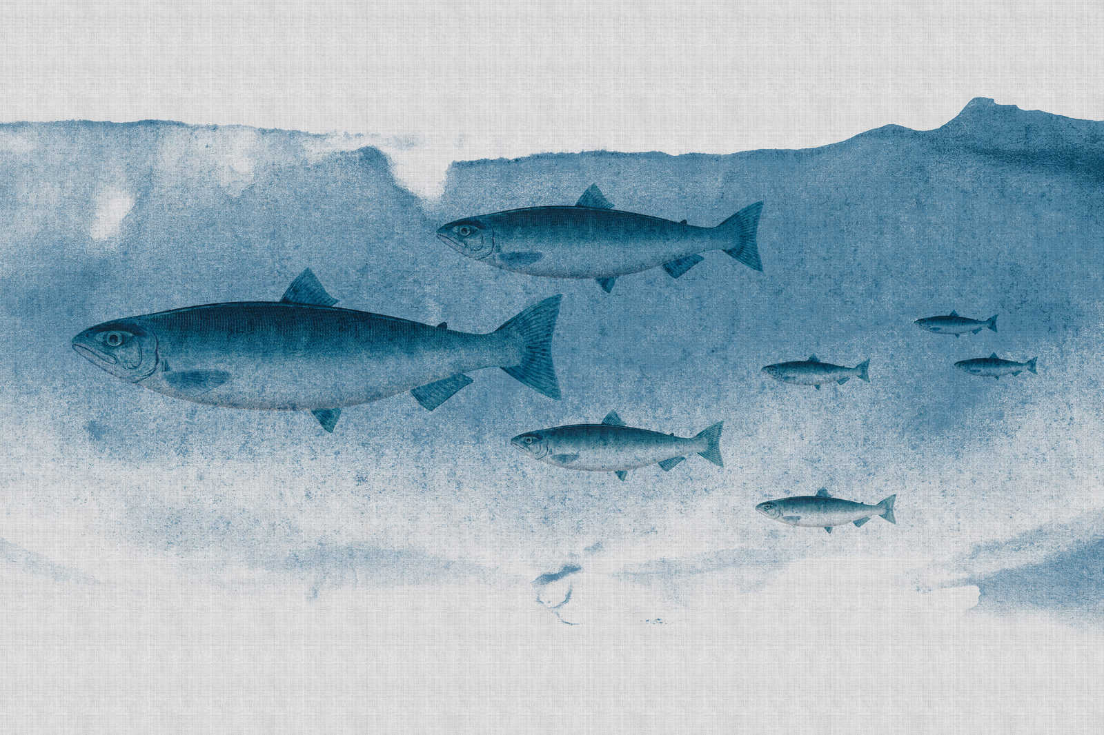             Into the blue 1 - Aquarel vis in blauw als canvas schilderij in natuurlijk linnen structuur - 0.90 m x 0.60 m
        