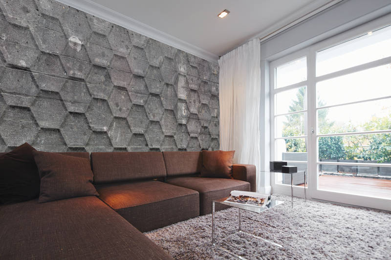             Photo wallpaper concrete rustic with honeycomb pattern - grey, white
        