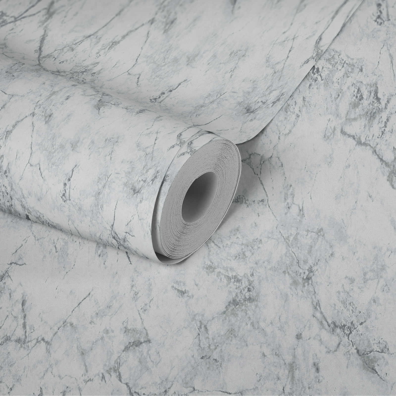             Non-woven wallpaper with fine marble look - white, grey
        
