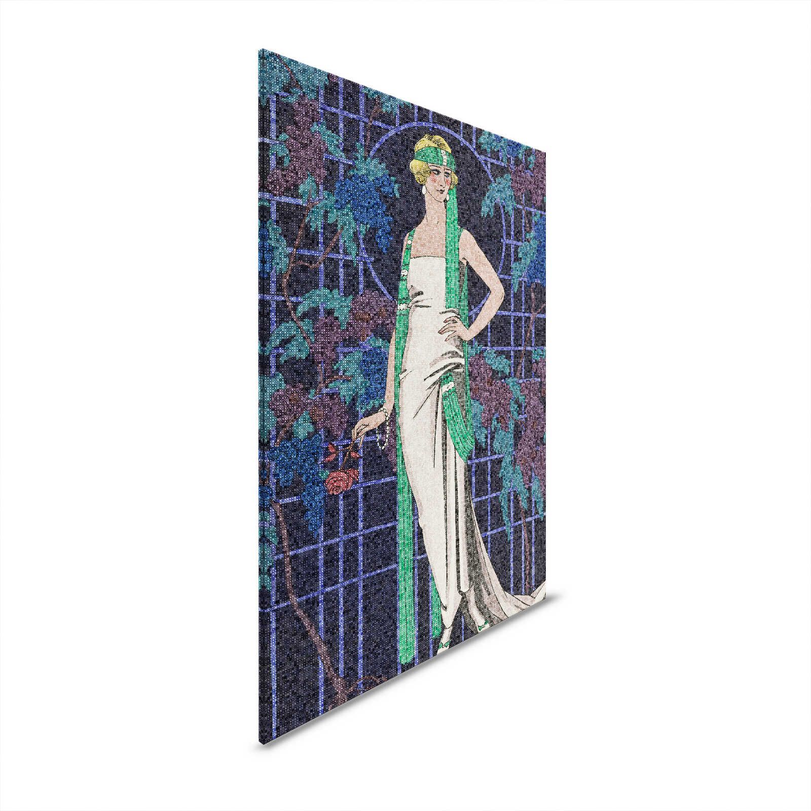 Scala 2 - Pittura su tela a mosaico Art Deco Motivo donna anni '20 - 0,80 m x 1,20 m
