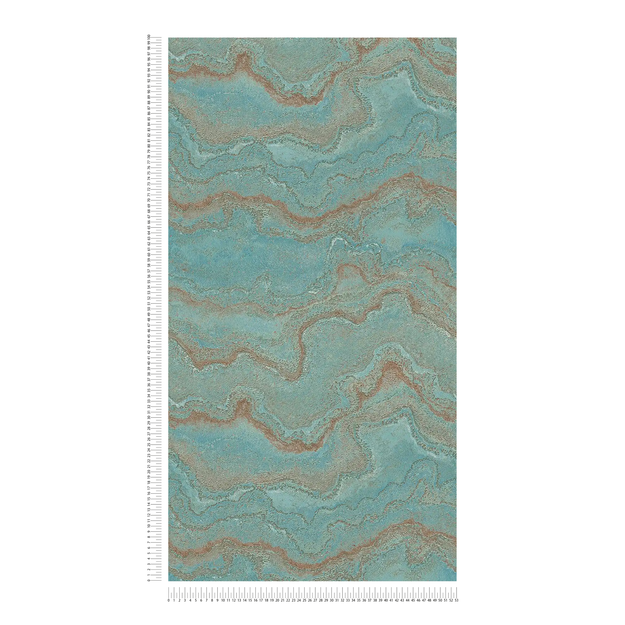             Marbled non-woven wallpaper with metallic effect - blue, turquoise, gold
        