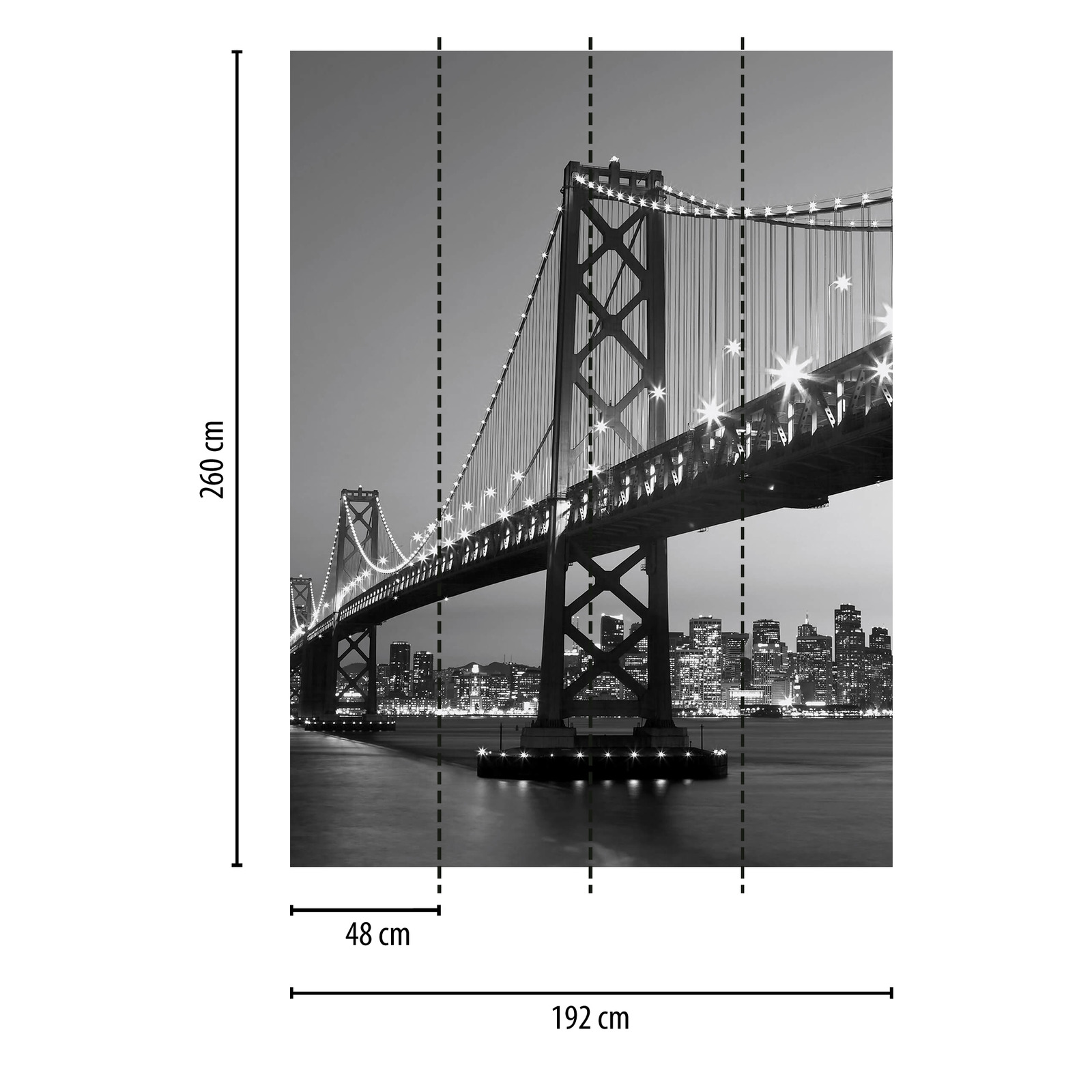             Papier peint panoramique San Francisco noir et blanc, format vertical
        