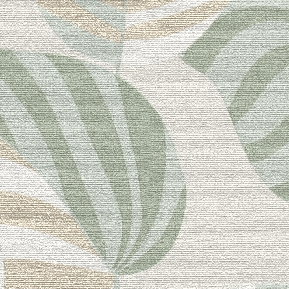             Vliesbehang in natuurlijke stijl met licht glanzende palmbladeren - crème, groen, goud
        