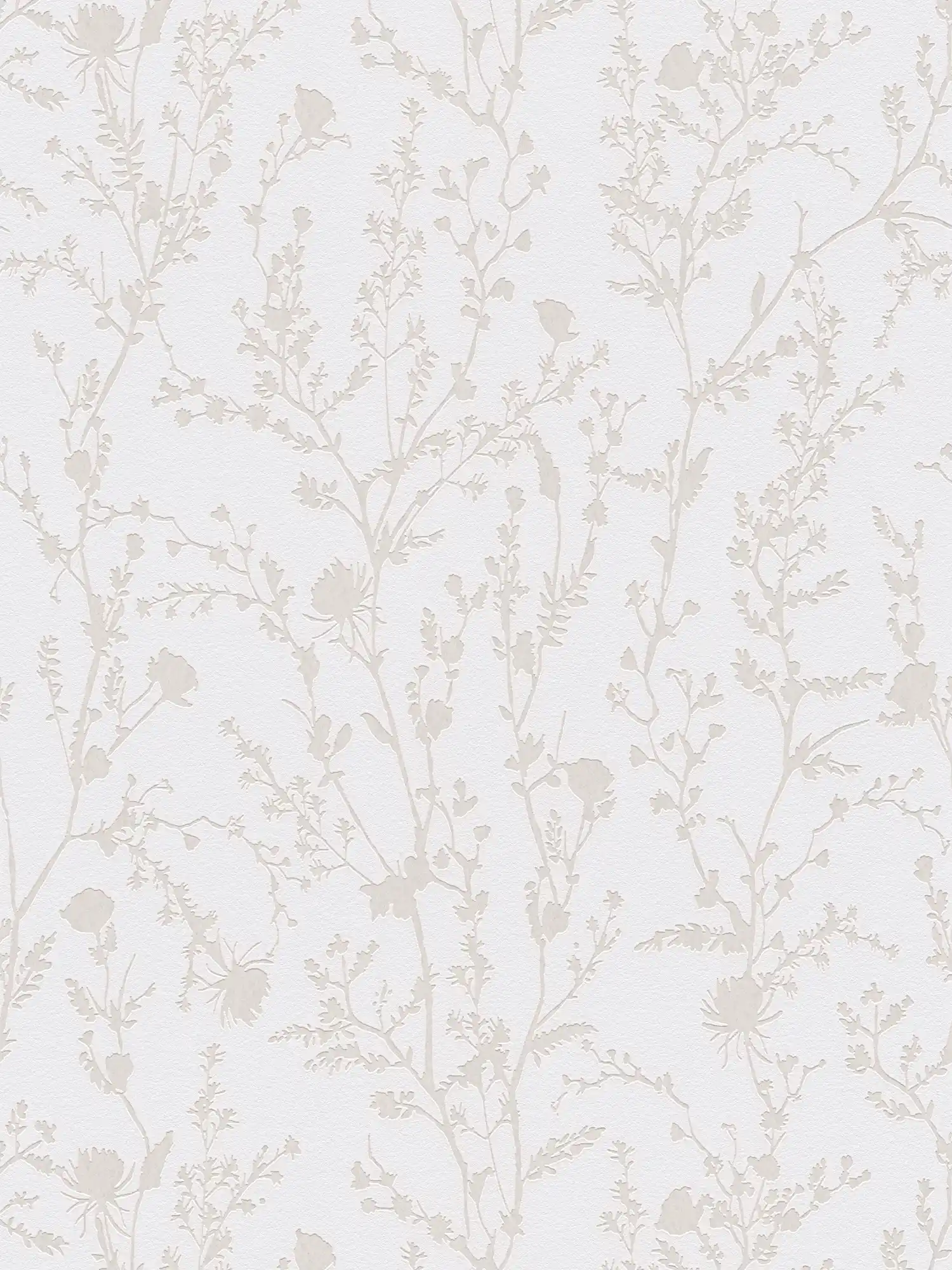 Papel pintado no tejido con motivo floral - gris claro, blanco
