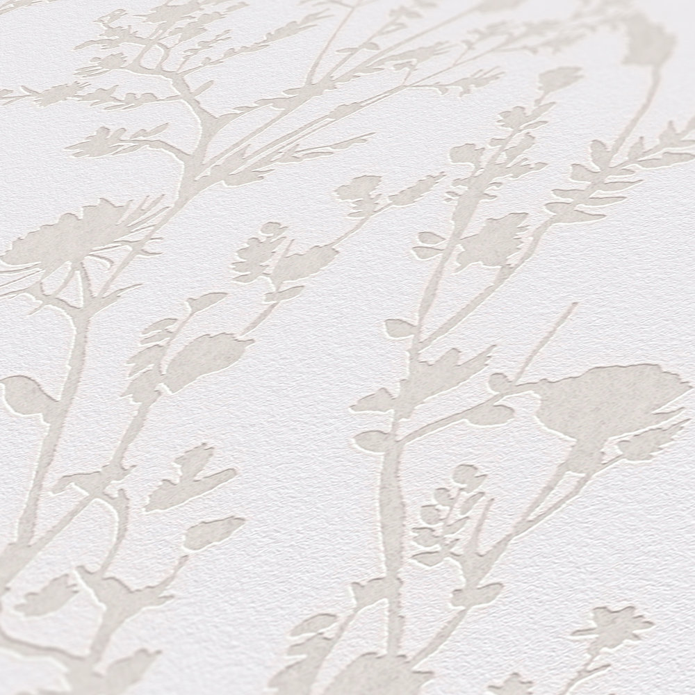             Papel pintado no tejido con motivo floral - gris claro, blanco
        