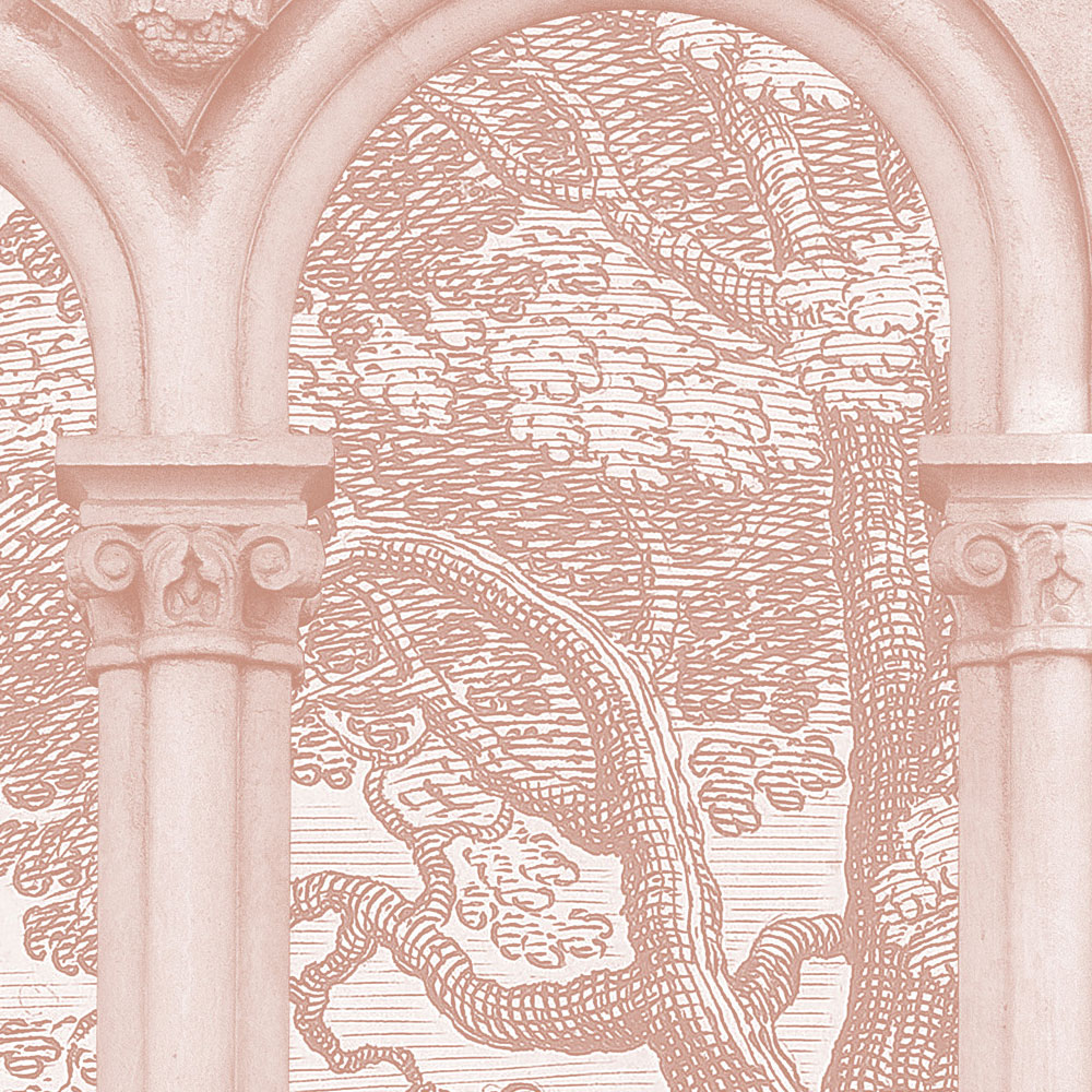             Roma 3 - Carta da parati rosa Design storico con finestra ad arco a tutto sesto
        