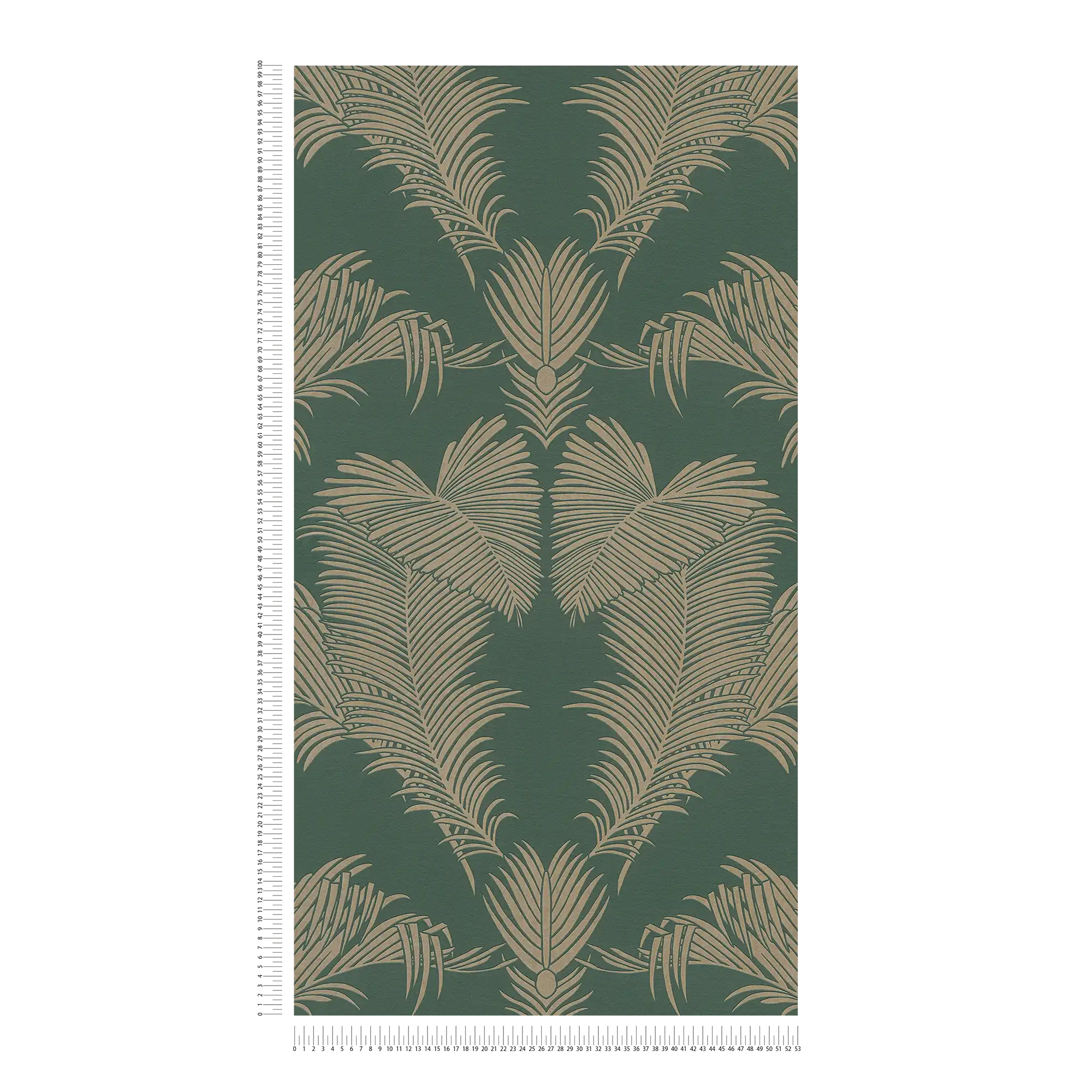             Non-woven wallpaper fir green & gold with palm leaf motif - green, metallic
        