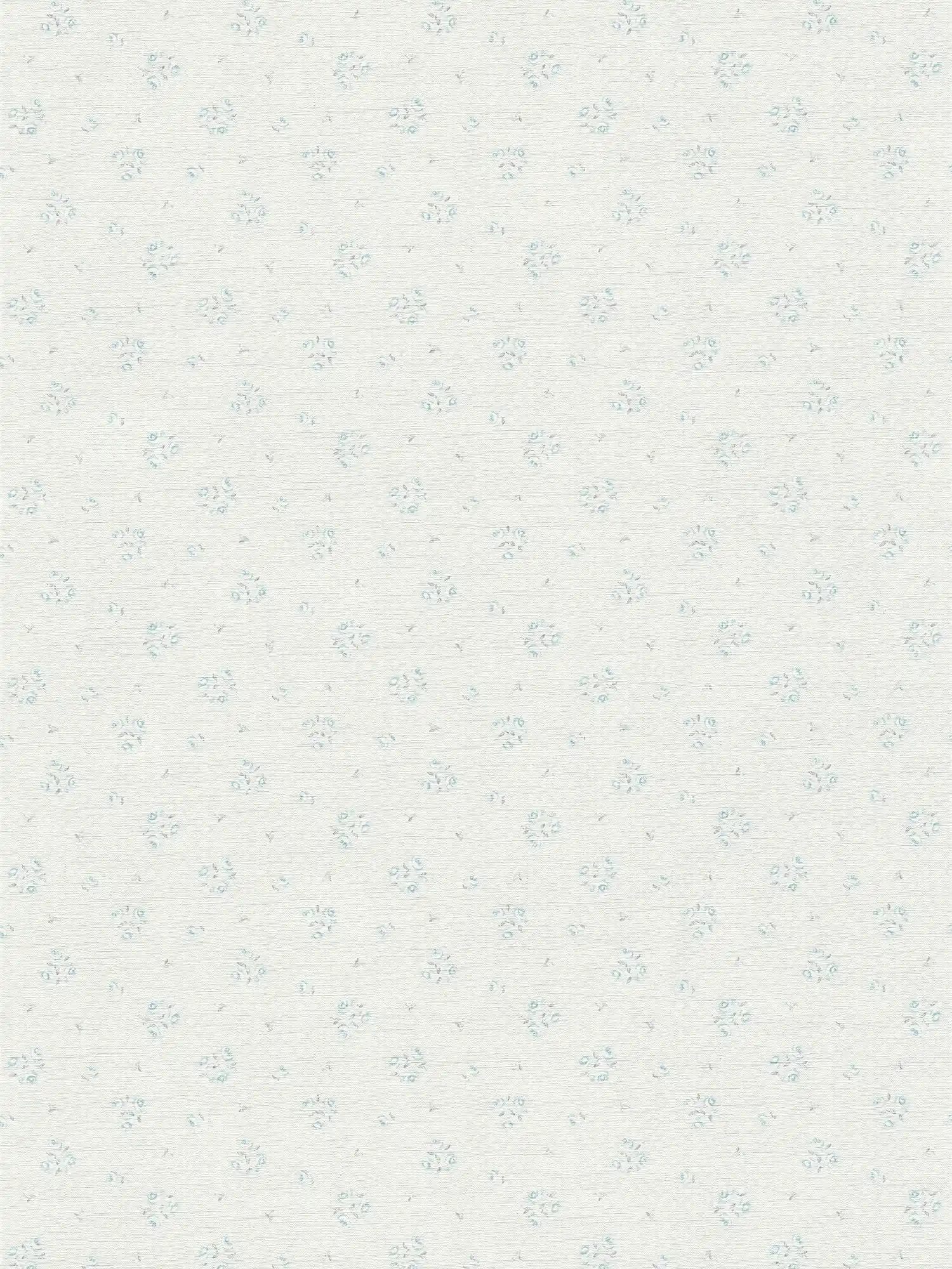 Papier peint champêtre à motifs floraux style shabby chic - gris clair, bleu, blanc
