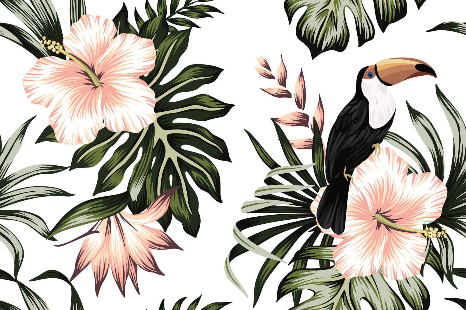             Canvas with Jungle Plants and Pelican | White, Pink, Green - 0.90 m x 0.60 m
        