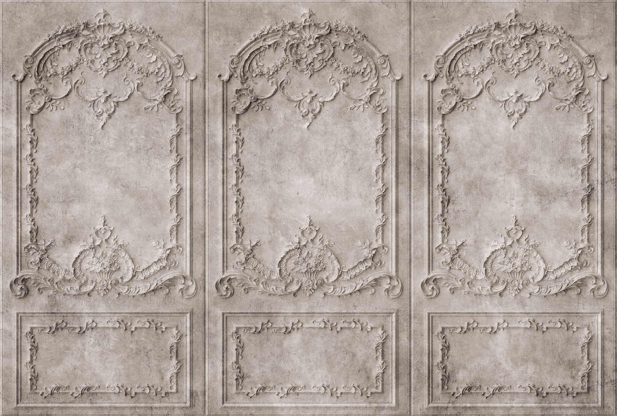             Versailles 1 - Carta da parati in legno grigio-marrone in stile barocco
        
