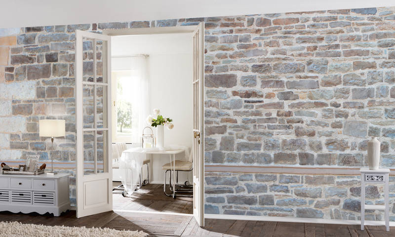             Photo wallpaper light grey with natural stone design
        