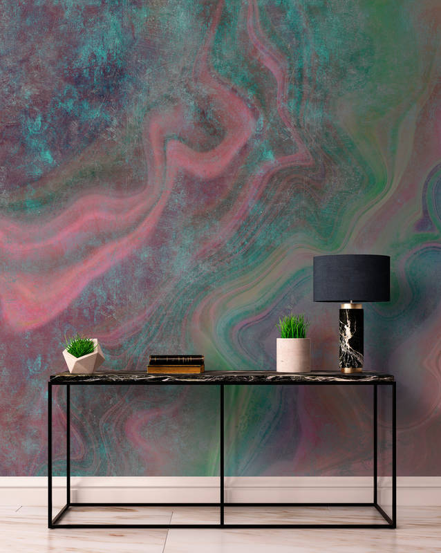             Marble 1 - Colourful marble as highlight wallpaper with scratchy structure - Blue, Green | Matt smooth fleece
        