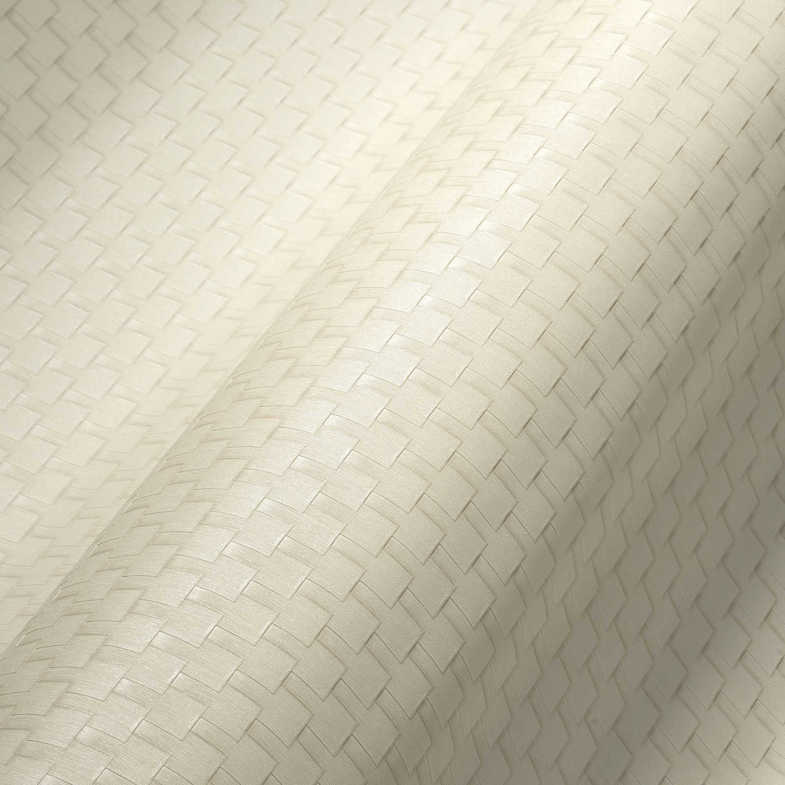             Gedessineerd behang met facetmotief en 3D-effect - beige, crème, zilver
        