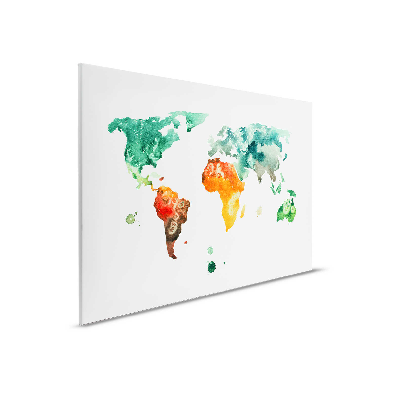 Mappa del mondo su tela acquerellata - 0,90 m x 0,60 m
