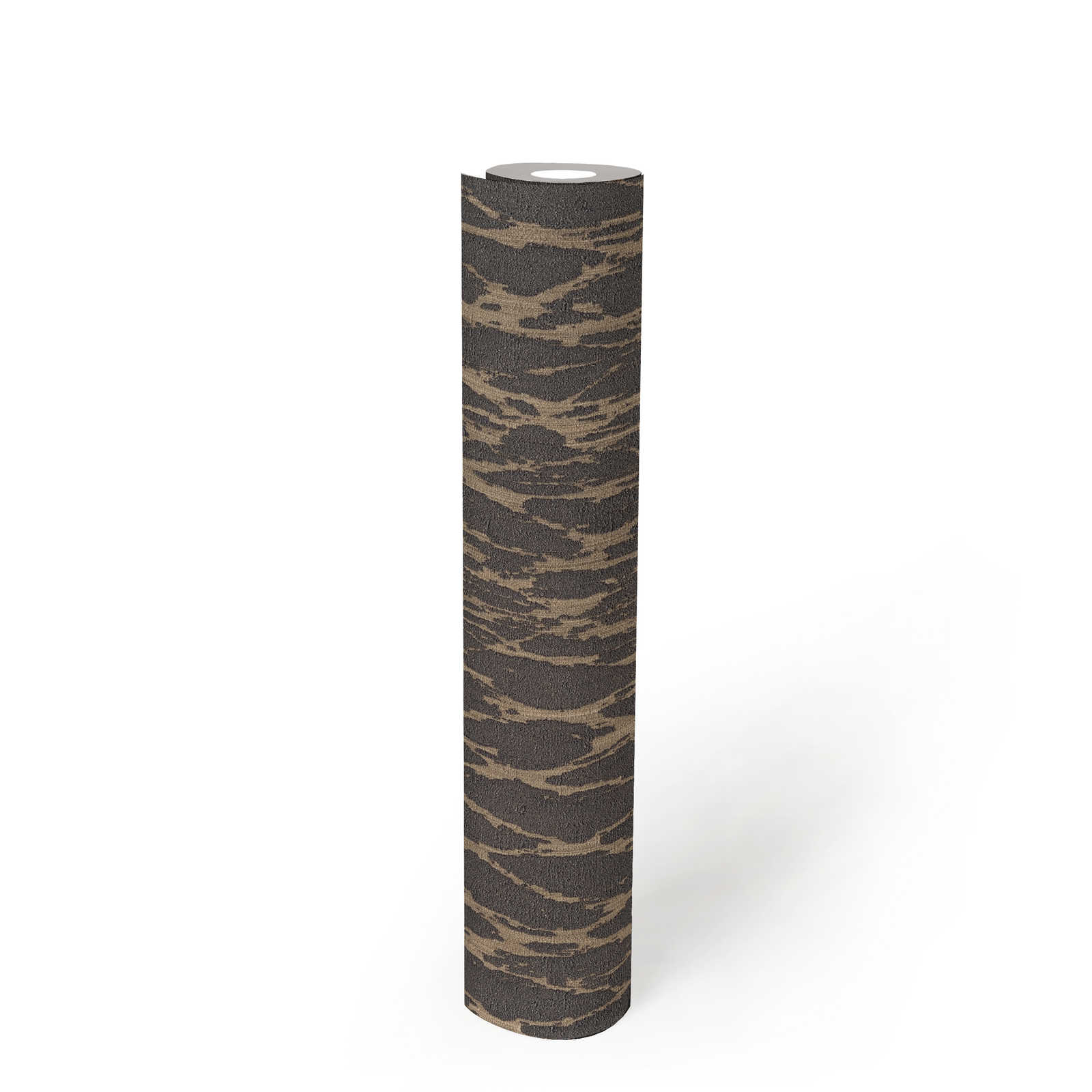             Papel pintado no tejido con motivo de líneas onduladas - negro, marrón, beige
        