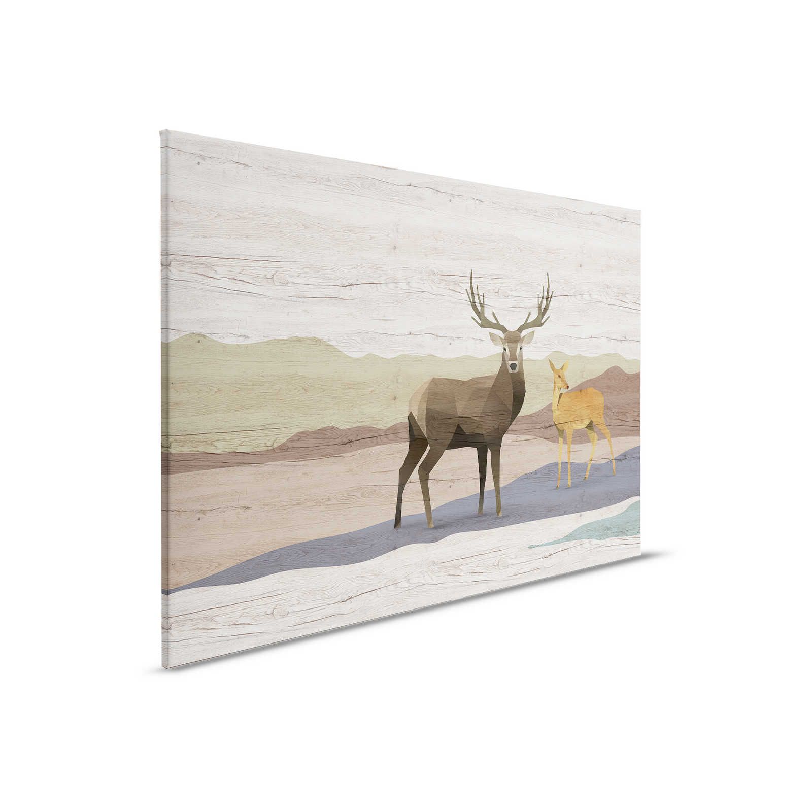         Yukon 2 - Canvas painting wood grain, deer & roe deer design - 0.90 m x 0.60 m
    