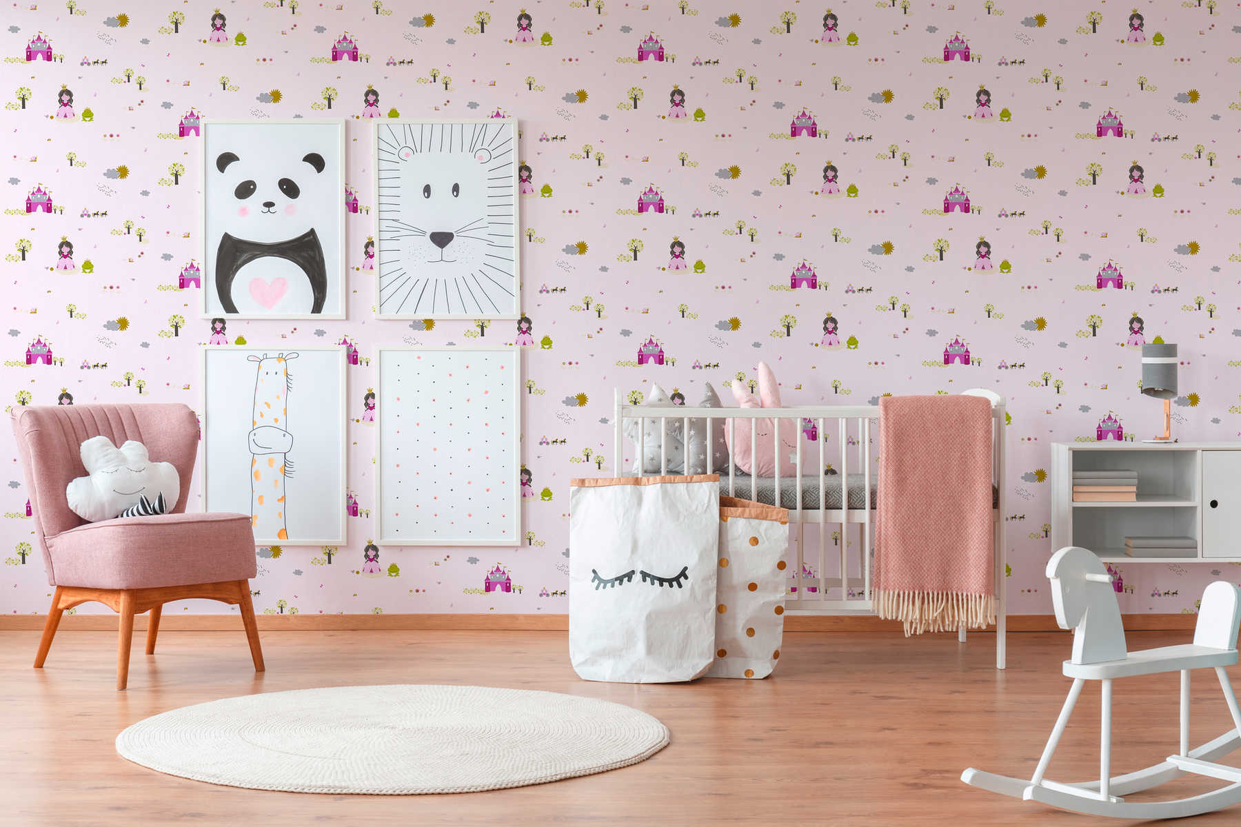             Papel pintado de cuento de hadas para la habitación de los niños - colorido, rosa
        