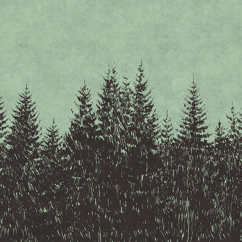         Forest drawing style fir tops mural
    