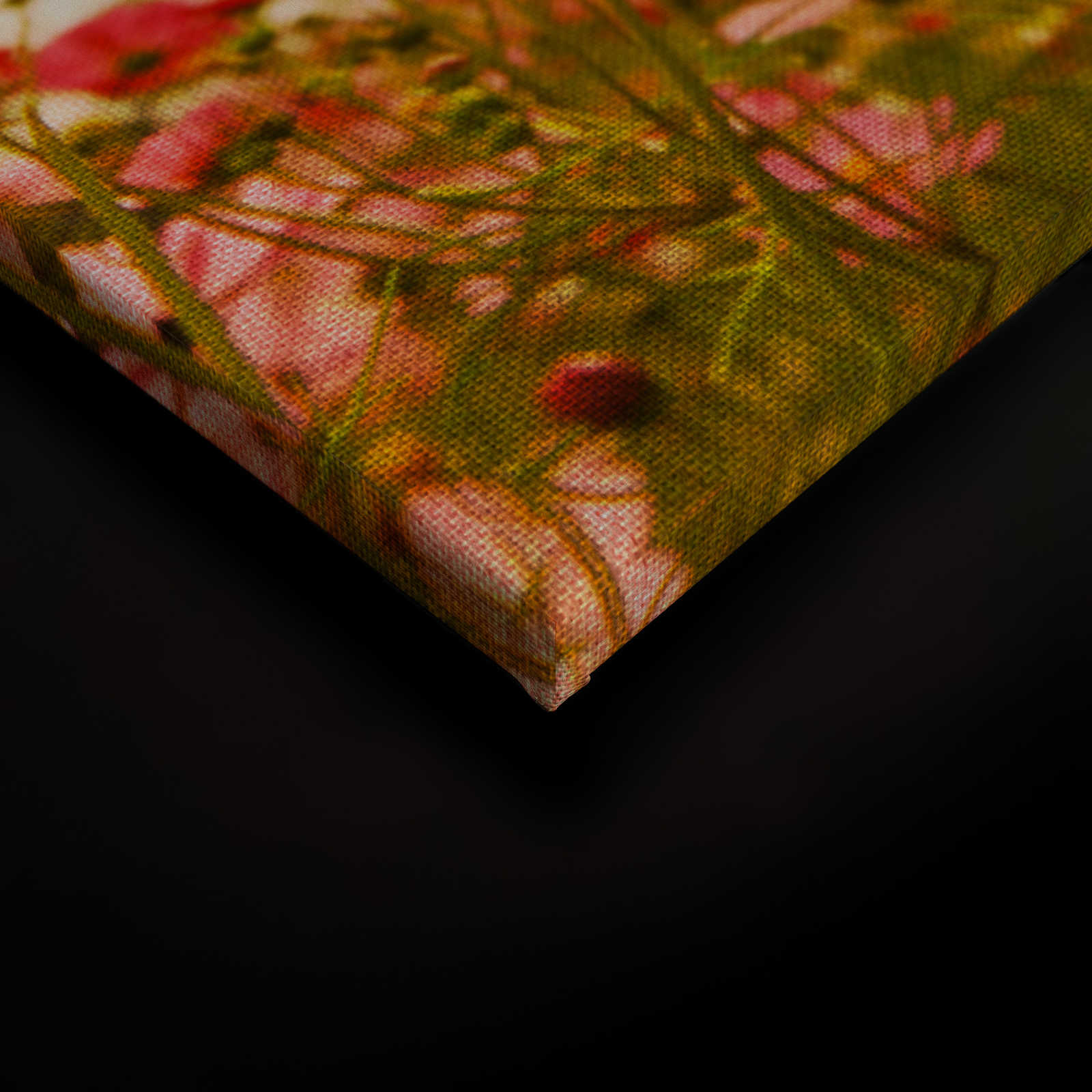             Canvas met bloemenweide in de lente | roze, groen, wit - 0.90 m x 0.60 m
        