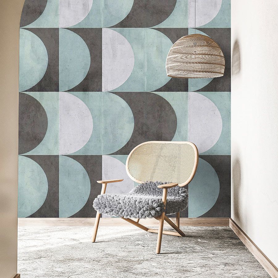 Photo wallpaper »julek 2« - retro pattern in concrete look - mint green, grey | Smooth, slightly pearly shimmering non-woven fabric
