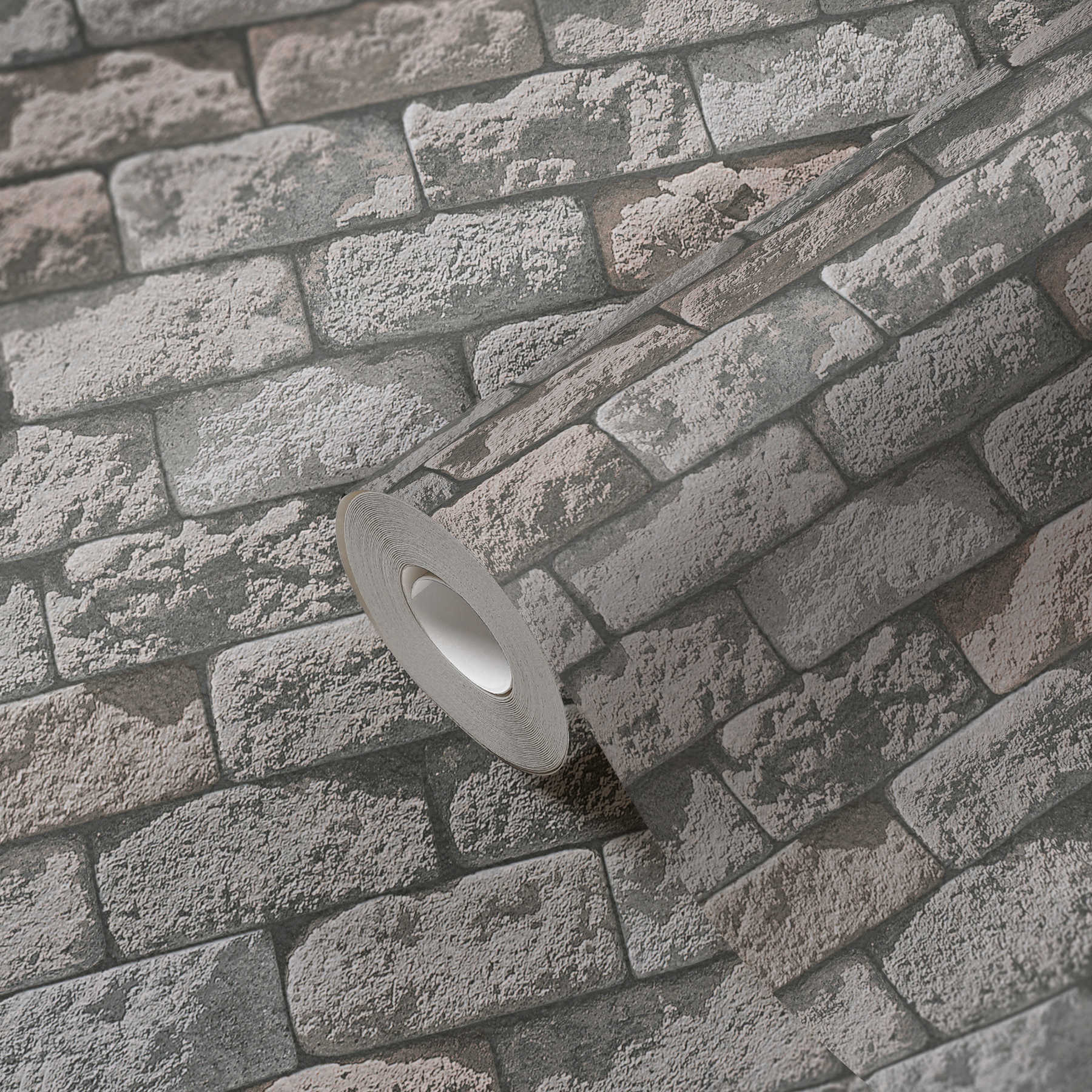             Masonry wallpaper in stone look & 3D look - beige, grey
        