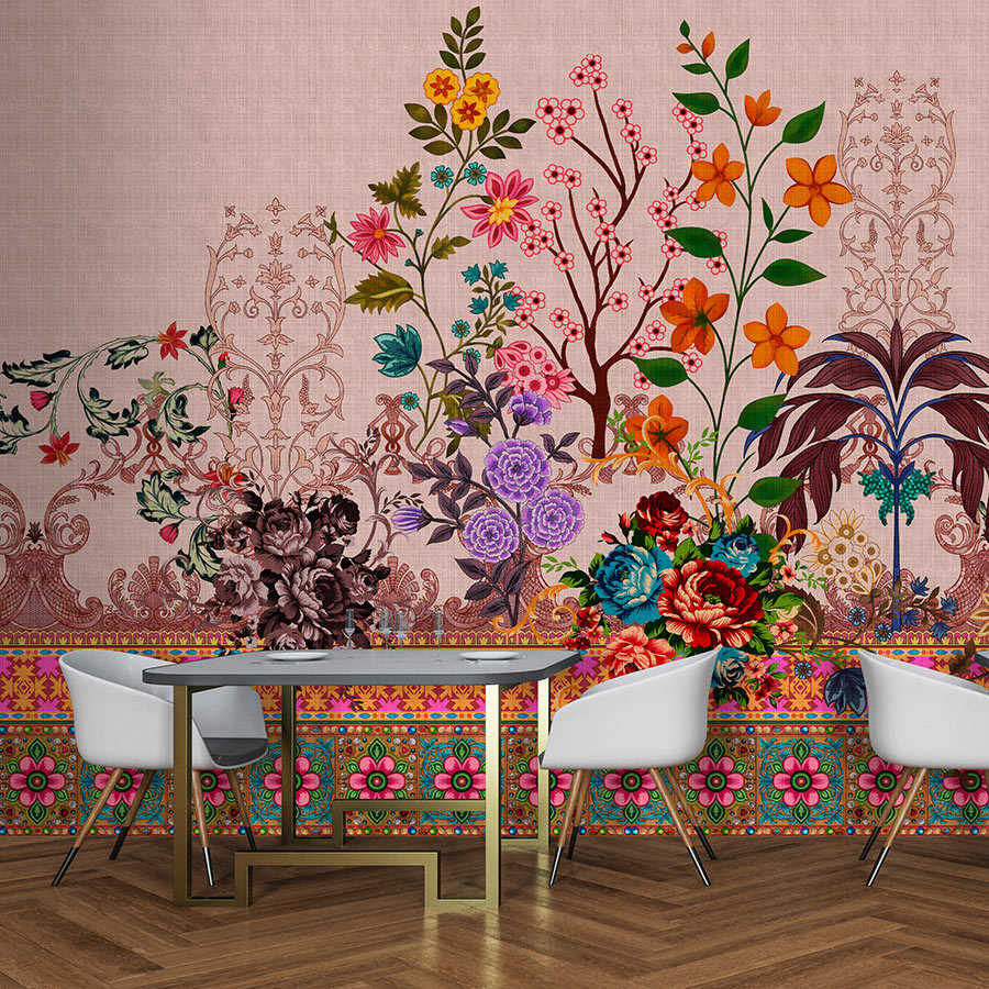 Oriental Garden 4 - Papier peint fleuri Motifs de fleurs et de bordures

