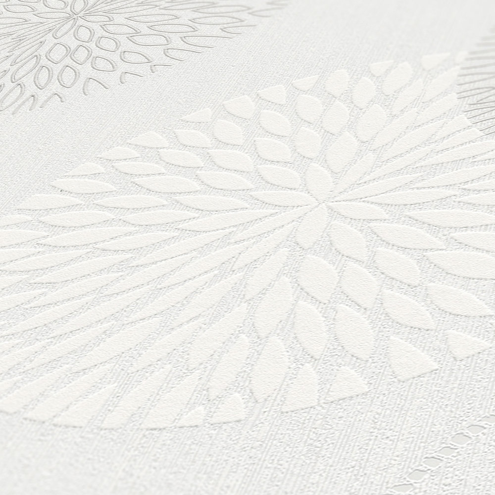             Papier peint intissé fleurs design abstrait - crème, blanc
        