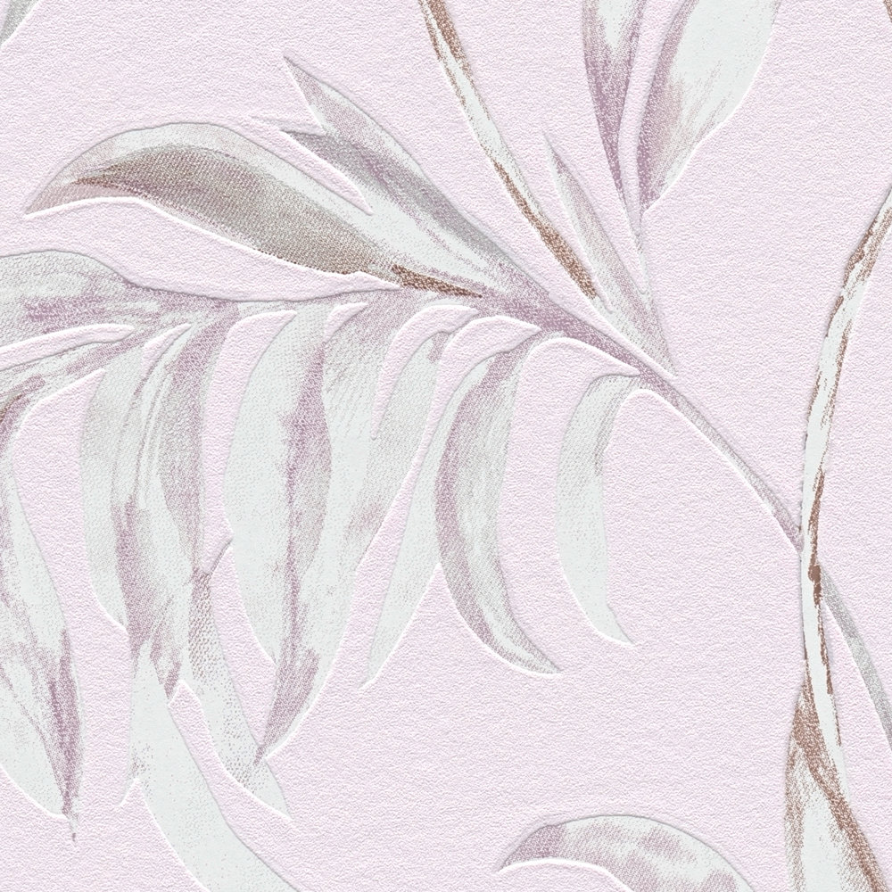             Leaves wallpaper pink design in watercolour style - purple
        