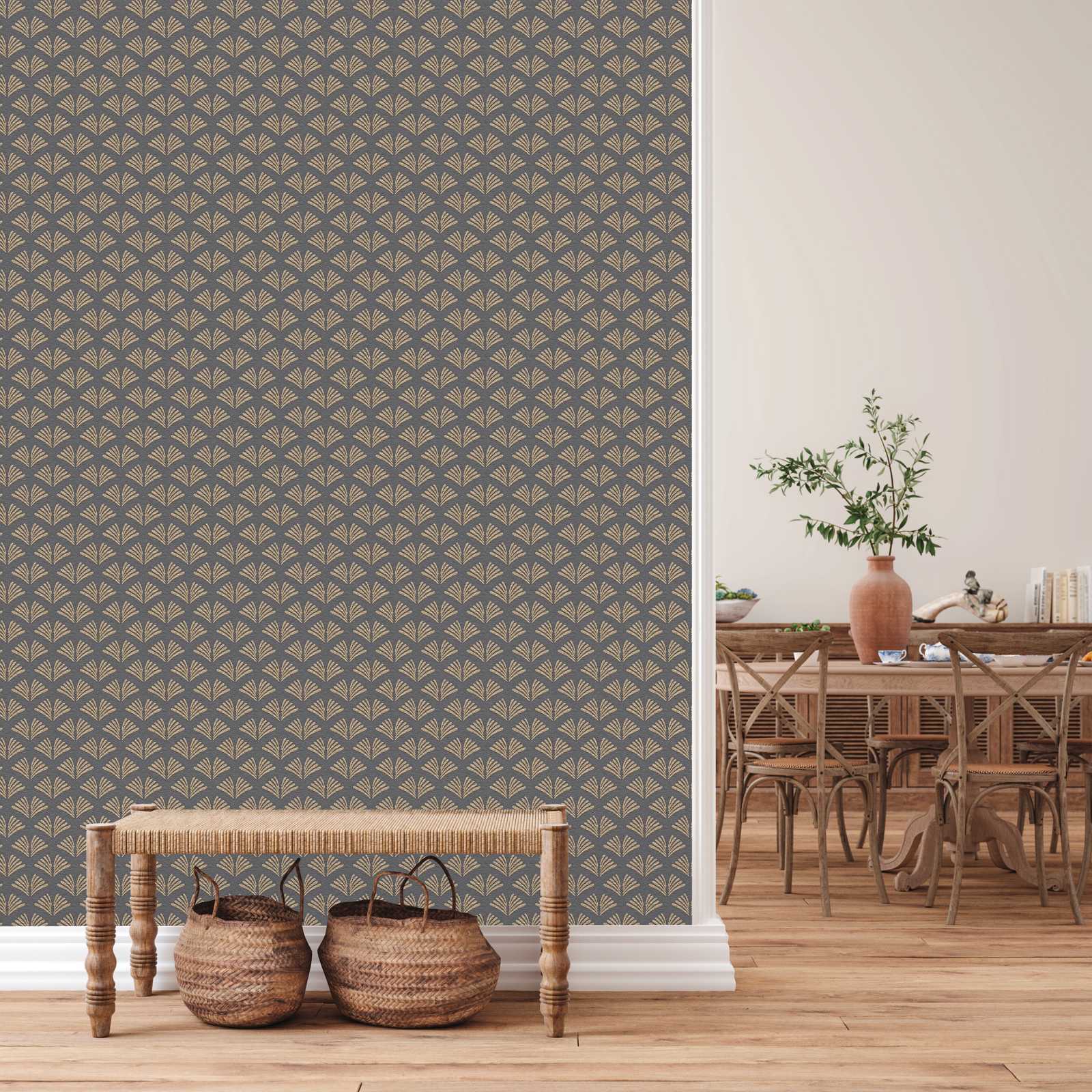             Pattern wallpaper with gold design & texture effect - metallic, black
        