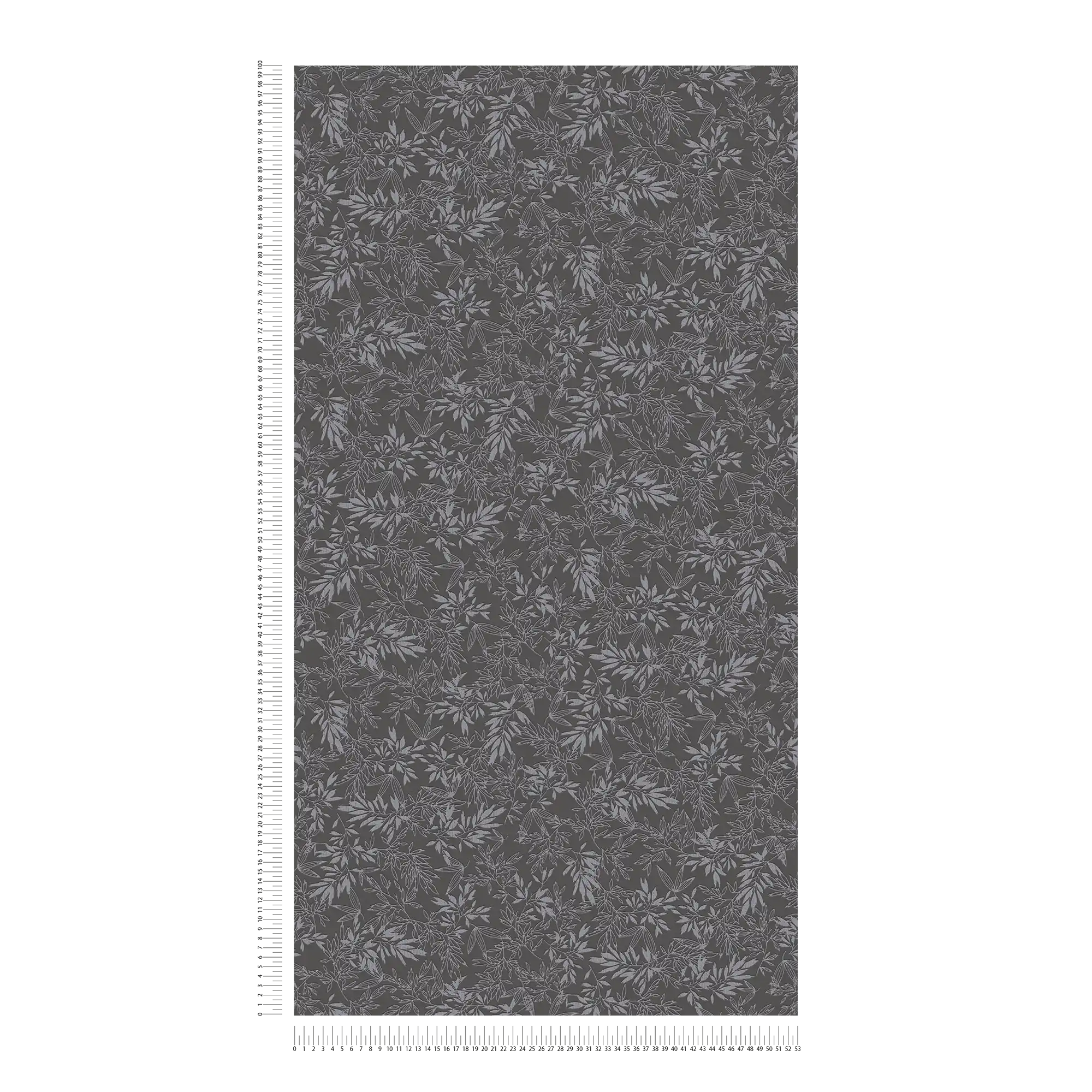             Wallpaper with leaves motif and foam structure - black, grey
        