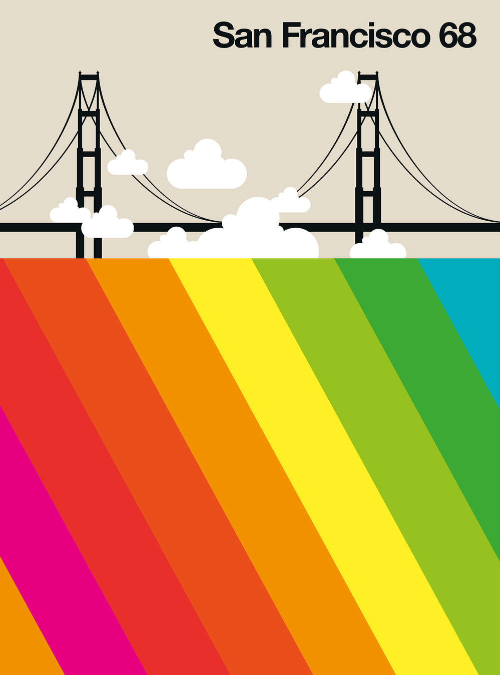             San Francisco 68 mural with Golden Gate Bridge & rainbow
        