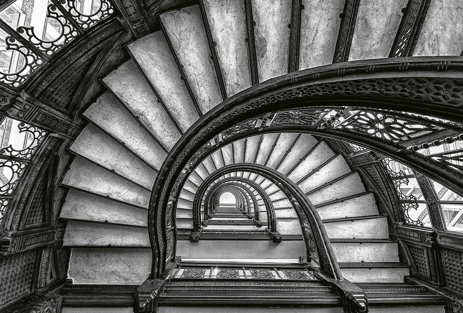         Photo wallpaper old stairs - grey, white, black
    