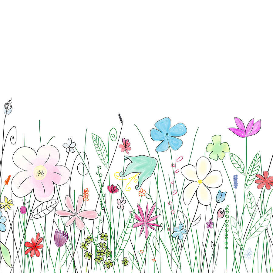 Fotomurali per bambini con fiori colorati disegnati su vello liscio madreperlato
