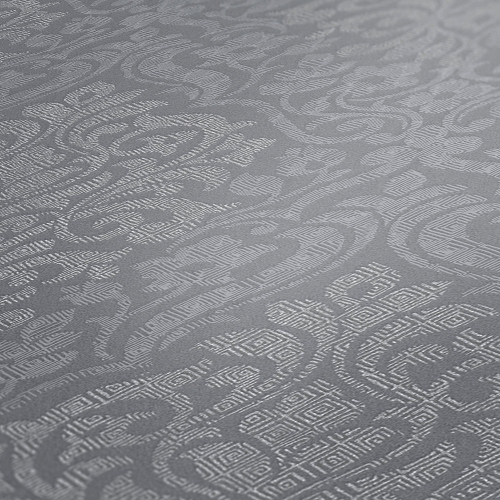             Floral ornamental wallpaper diamond pattern in ethnic style - grey, silver
        