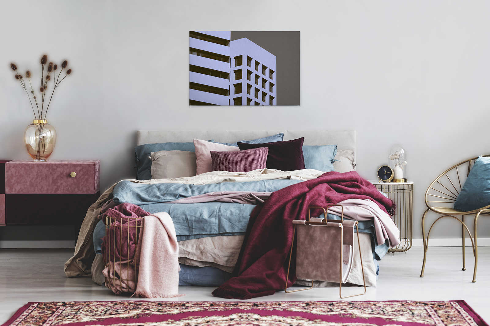             Skyscraper 1 - Canvas painting with building in retro look in roughcast structure - 0.90 m x 0.60 m
        