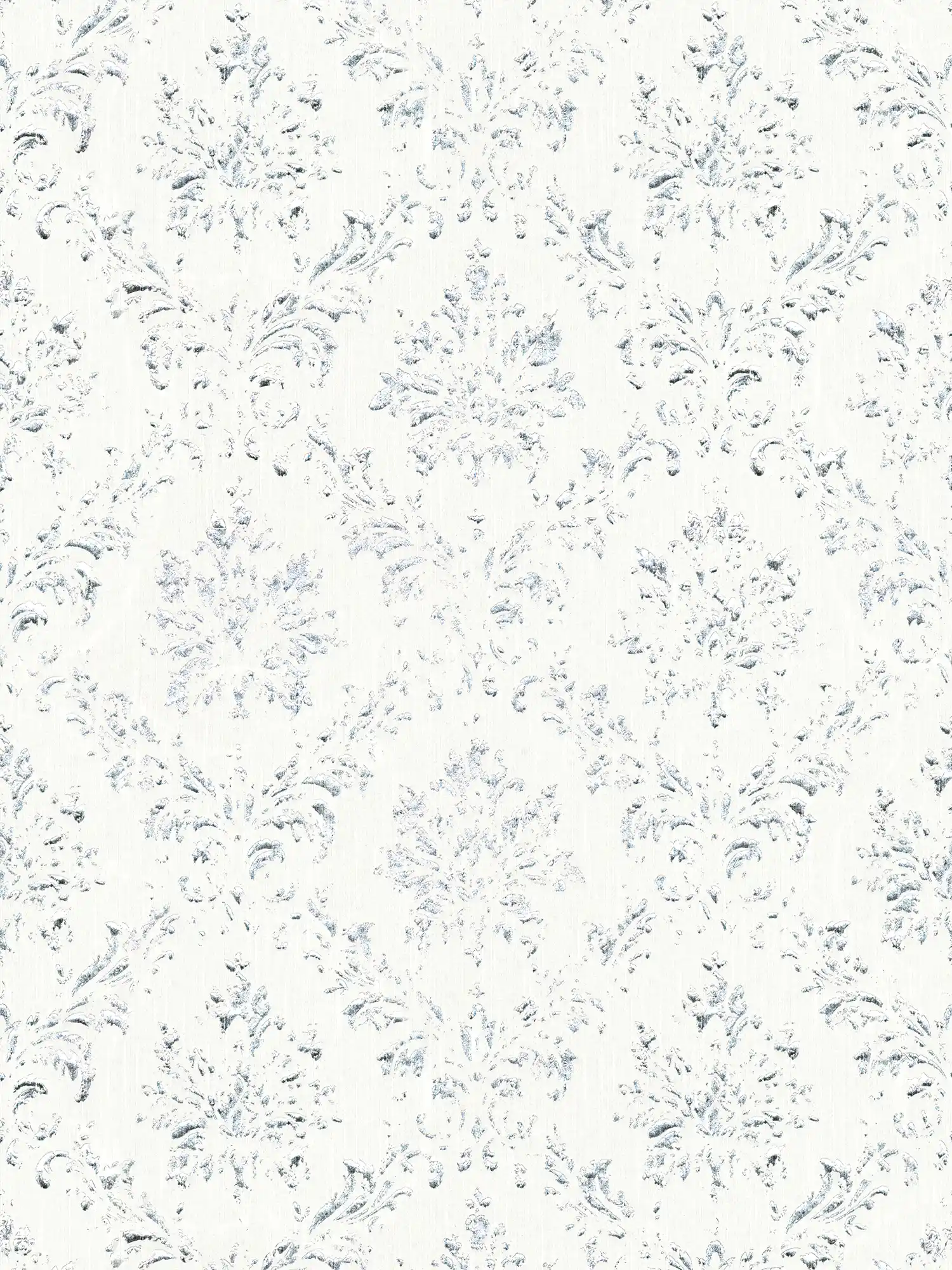 Wallpaper with silver ornaments in used look - white, silver
