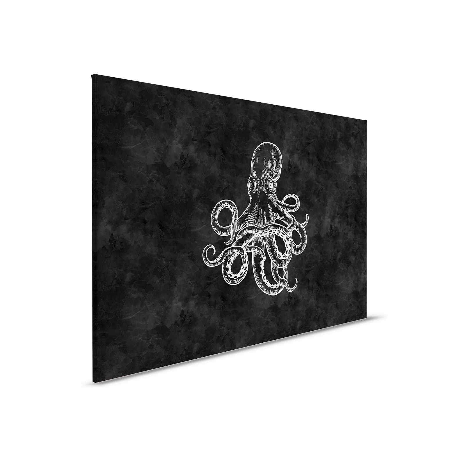 Black & White Canvas Octopus & Blackboard Look - 0.90 m x 0.60 m
