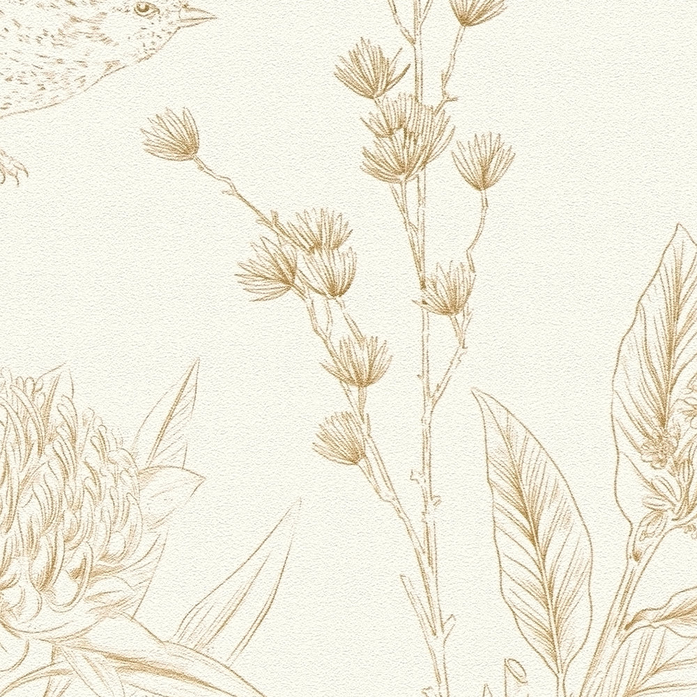             Floral wallpaper with leaves & animals textured matt - white, brown, beige
        