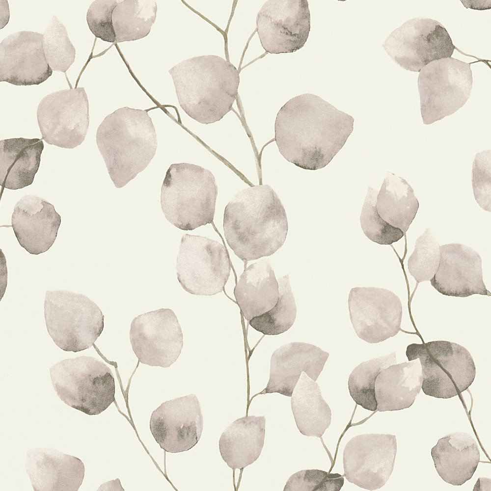             Papel pintado de zarcillos de hojas en estilo acuarela - beige, crema, blanco
        